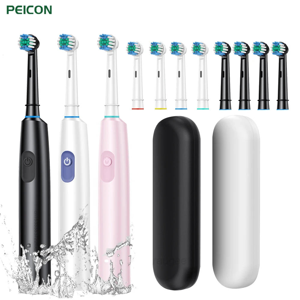 Electric Rotating Toothbrush Deep Clean Whitening Teeth for Adult Ultrasonic Toothbrush with 4/8Pcs Refill Replacement Heads