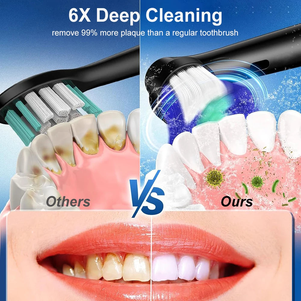 Electric Rotating Toothbrush Deep Clean Whitening Teeth for Adult Ultrasonic Toothbrush with 4/8Pcs Refill Replacement Heads